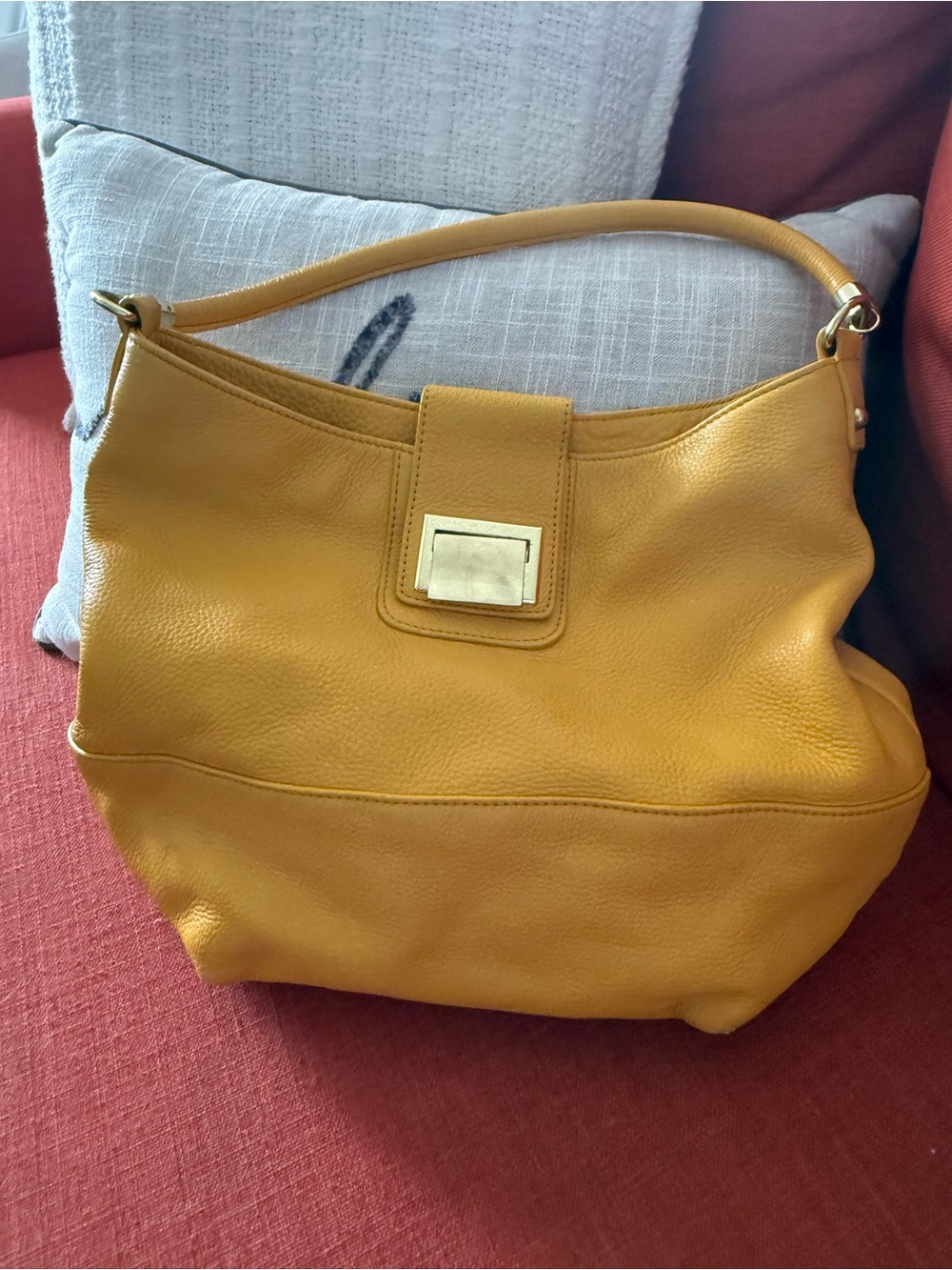 Talbots Mustard Yellow Leather Shoulder Bag with Gold-Tone Clasp